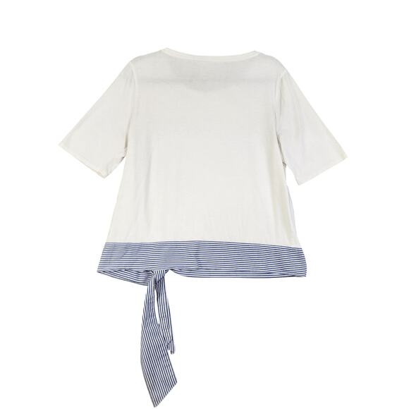 Talbots Womens Elbow Sleeve Tee Size Large White Blue Striped Hem Bow Tie Cotton - Picture 4 of 9